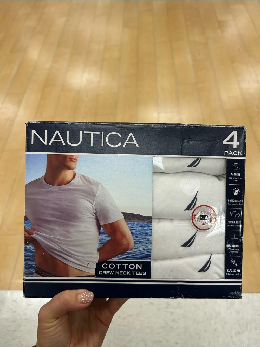 Nautica Men’s White Cotton Crew Neck Tees - 4 Pack size L
